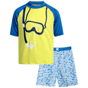 iXtreme Boys Rash Guard Set - 2 Piece UPF50+ Quick Dry Short Sleeve Swim Shirt \u0026 Swim Trunks for Boys